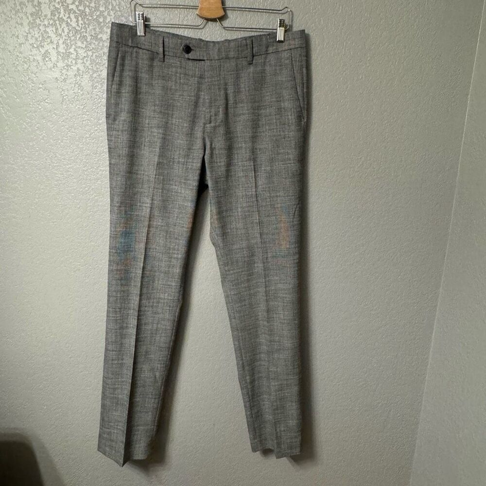 Fairlane Trouser Pants Mens 34x34 Slim Fit Gray Microplaid Polyester Viscose